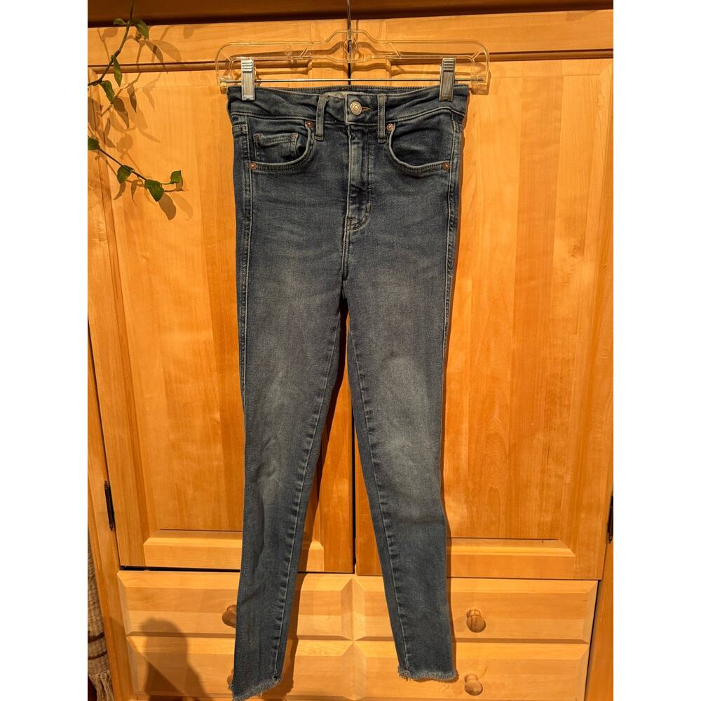 Free People We the Free Dark Wash Jeggings 26, Raw Hem
